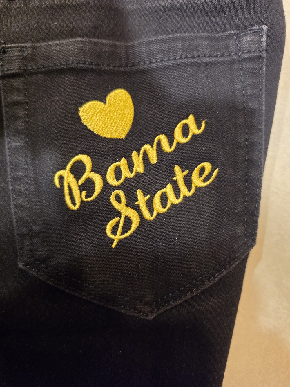 Style & Co. Black Skinny Jeans with Yellow Embroidered 'Bama State' 10 Short